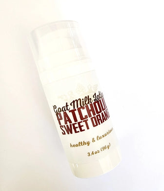 Naked Goat Farm- Goat Milk Lotion Pump Bottle Patchouli Sweet Orange