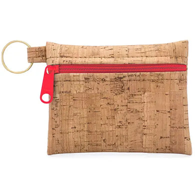 Natalie Therese, Coin Purse- Rustic Cork, Red Zipper