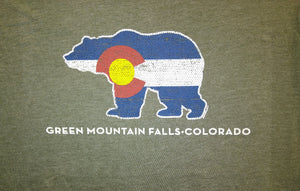 Green Mountain Falls KID's T-Shirt, Colorado Flag Bear